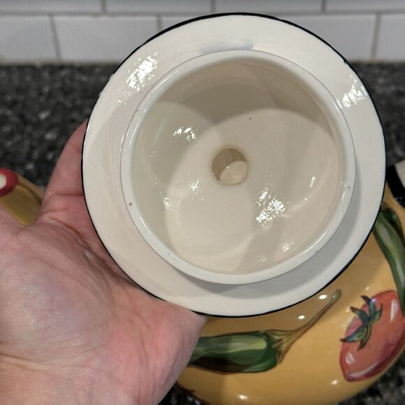 Vtg Droll Designs Ceramic Tea Pot Hand Painted Signed Veggie Tomato Pepper Olive - Picture 9 of 13